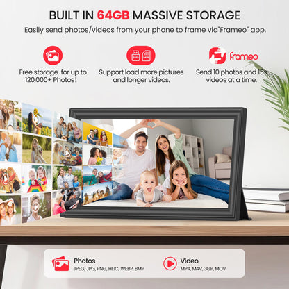 Yalilia Frameo Digitaler Bilderrahmen 15,6 Zoll FHD Touchscreen 64 GB