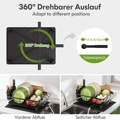 Boosiny Abtropfgestell Edelstahl 2-stöckig mit Abtropfmatte Schwarz
