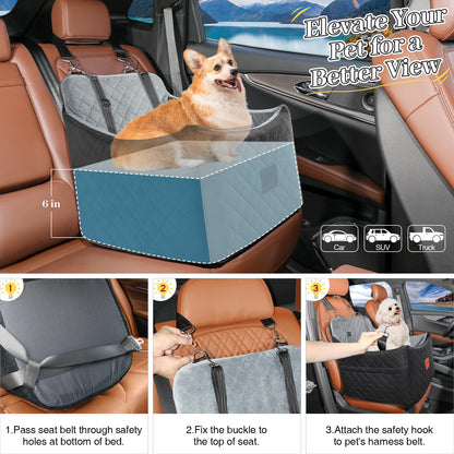 INDYBUD Hunde Autositz Erhöhter Memory-Schaum Sitz - Mittel, Schwarz Grau