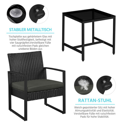 Yaheetech Balkonmöbel Set aus Polyrattan, 3-teilig, 2 Stühle & Tisch