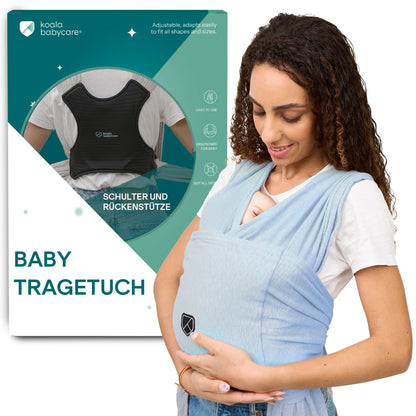 Koala Babycare Tragetuch Baby Neugeborene bis 9 kg, blau – mit Ringverschlüssen und Rückenstütze