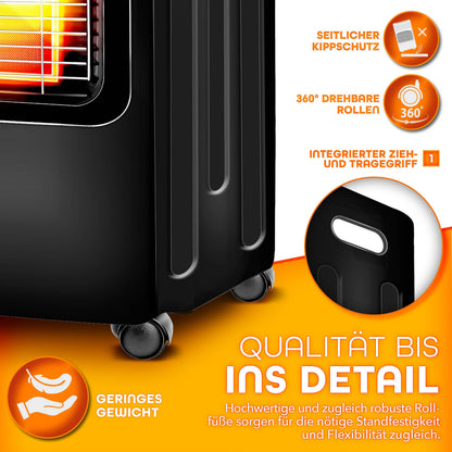 TRESKO Infrarot Gasheizung 4200W Gasofen mit Regler – Schwarz