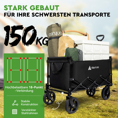 HIKENTURE Bollerwagen faltbar mit Bremse, 140 L, 150 kg belastbar