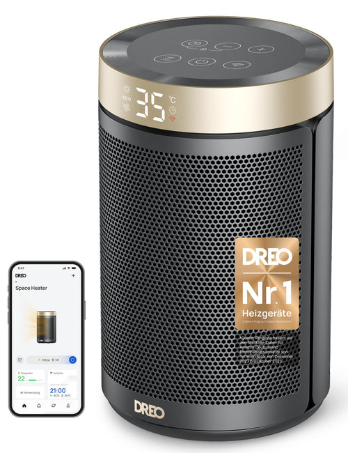 Dreo Atom 316 Heizlüfter, 1500 W Keramik mit Thermostat, Gold – tragbares Design mit Tragegriff