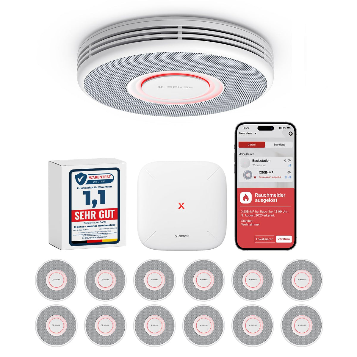 X-Sense WLAN-Rauchmelder XS0B-MR121 mit Sprachausgabe, 12er-Set, 33 mm flach