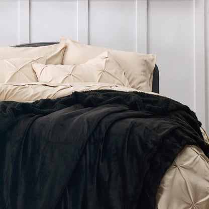 BEDSURE Kuscheldecke Sherpa Flanell Wohndecke Schwarz 220x240 cm