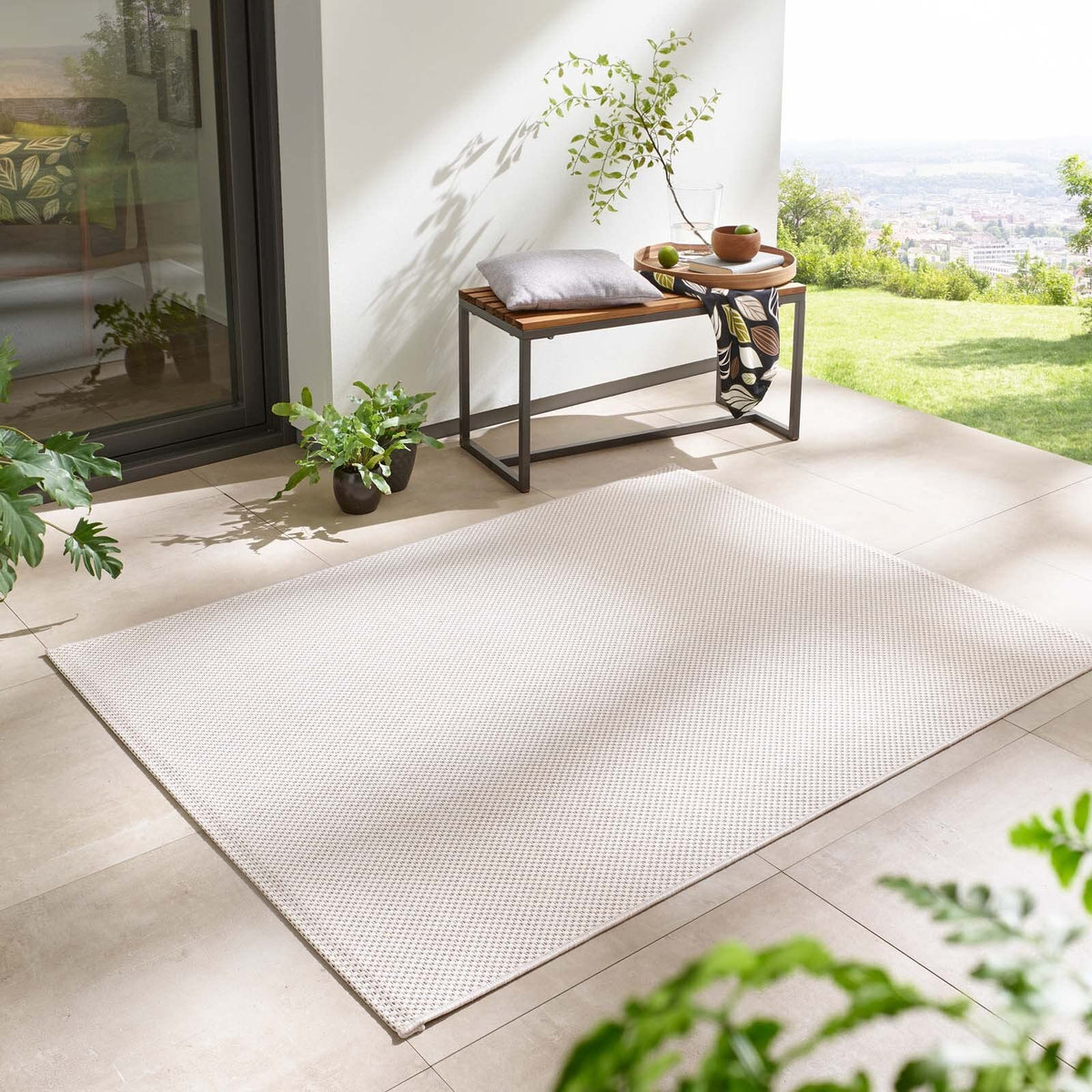 Taracarpet In- & Outdoor-Teppich Flachgewebe Creme Weiss 160x220 cm, rechteckig, Sisaloptik meliert