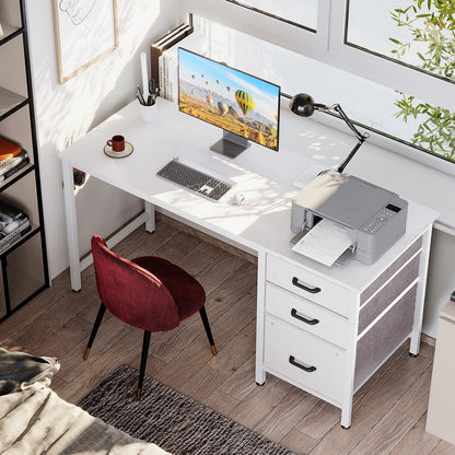 Coleshome Schreibtisch 120x48cm mit 3 Stoffschubladen – Weiss