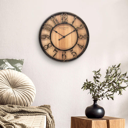 K&L Wall Art Vintage Wanduhr 50 cm lautlos in Holz-Metalloptik