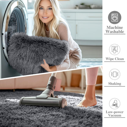 Homaxy Hochflor Teppich waschbar rutschfest 160 x 220 cm Dunkelgrau