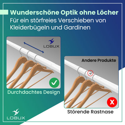 LOBUX Gardinenstange ohne Bohren, Teleskopstange weiss, 210-300 cm
