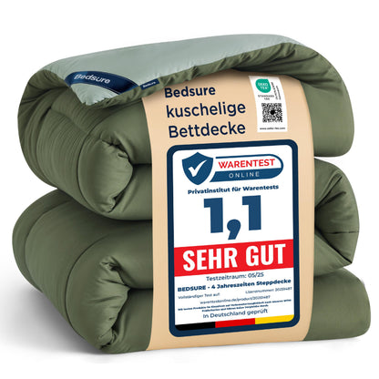 BEDSURE Bettdecke 155x220 cm Ganzjahresdecke für Allergiker in Bronzegrün/Eisberggrün