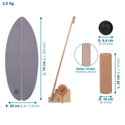 valuents Balance Board Holz Gleichgewichtstrainer – Stone Grey