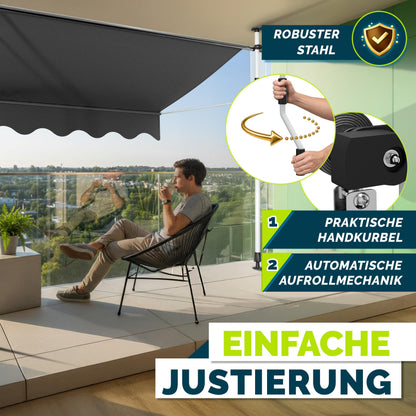 tillvex Klemmmarkise 350 cm Grau mit Handkurbel, ohne Bohren