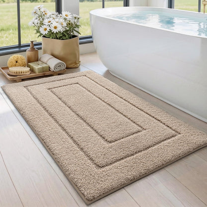 DEXI Badematte Mikrofaser rutschfest, Badteppich Beige 60 x 110 cm, rechteckig mit weicher Oberfläche