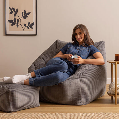 Icon Natalia Sitzsack mit Hocker – Dunkelgrau Cordstoff
