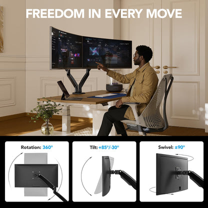 HUANUO HNDS7 Monitorhalterung für 2 Monitore, 13–40 Zoll, bis 12 kg