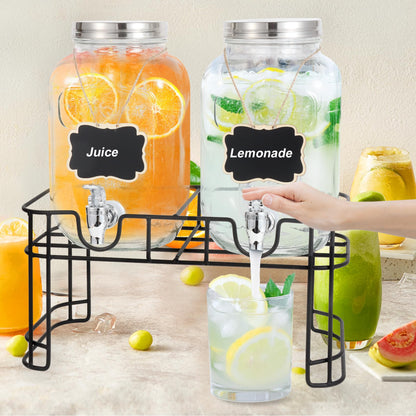 MR.KIANGCI Getränkespender aus Glas, 4 l, 2er-Set mit Zapfhahn