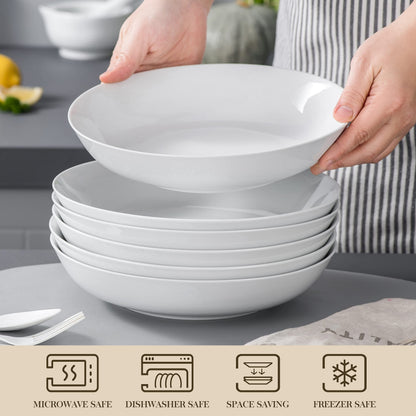 MALACASA Regular Pastateller Set 6-teilig, Porzellan, cremeweiss