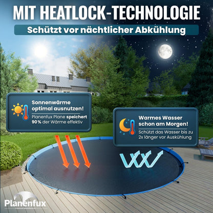 Planenfux Solarplane Pool rund 488 cm inkl. Befestigung, 120 µm