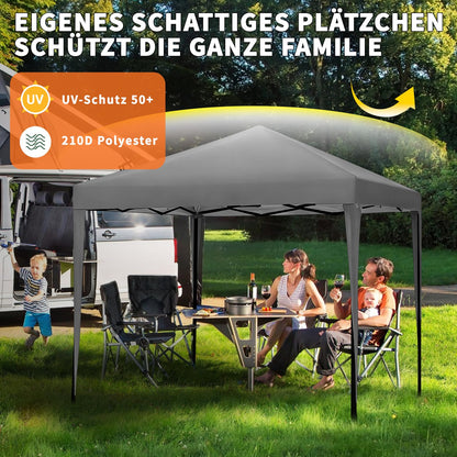 ISE Faltpavillon 3x3 m mit 4 Seitenwänden, UV-Schutz 50+, Grau