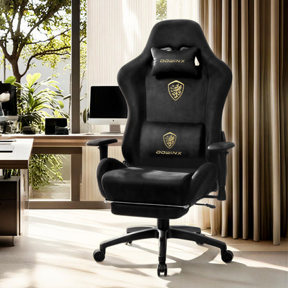 Dowinx Gaming Stuhl ergonomisch mit Fussstütze, 200 kg, schwarz