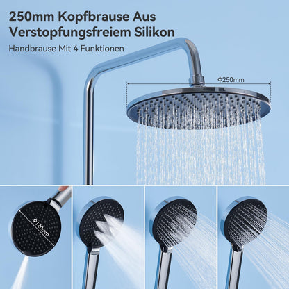 Auralum Regendusche Set ohne Armatur, Ø 250 mm, Duschstange, Chrom