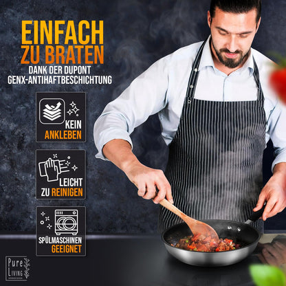 PURE LIVING Bratpfanne 28 cm Edelstahl antihaftbeschichtet Induktion