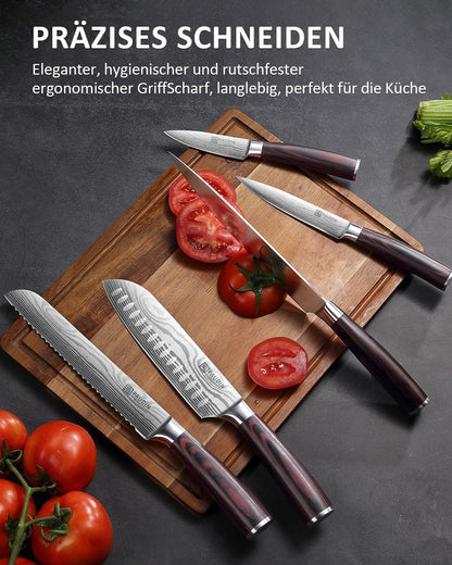 PAUDIN 5-teiliges Küchenmesserset - Carbon Edelstahl Klingen