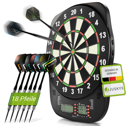 Juskys Elektronische Dartscheibe mit LCD-Display und 32 Spielen, rund, PP-Gehäuse