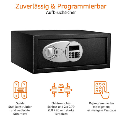 Amazon Basics Digitaler Stahl-Sicherheitstresor für Zuhause 28L Schwarz