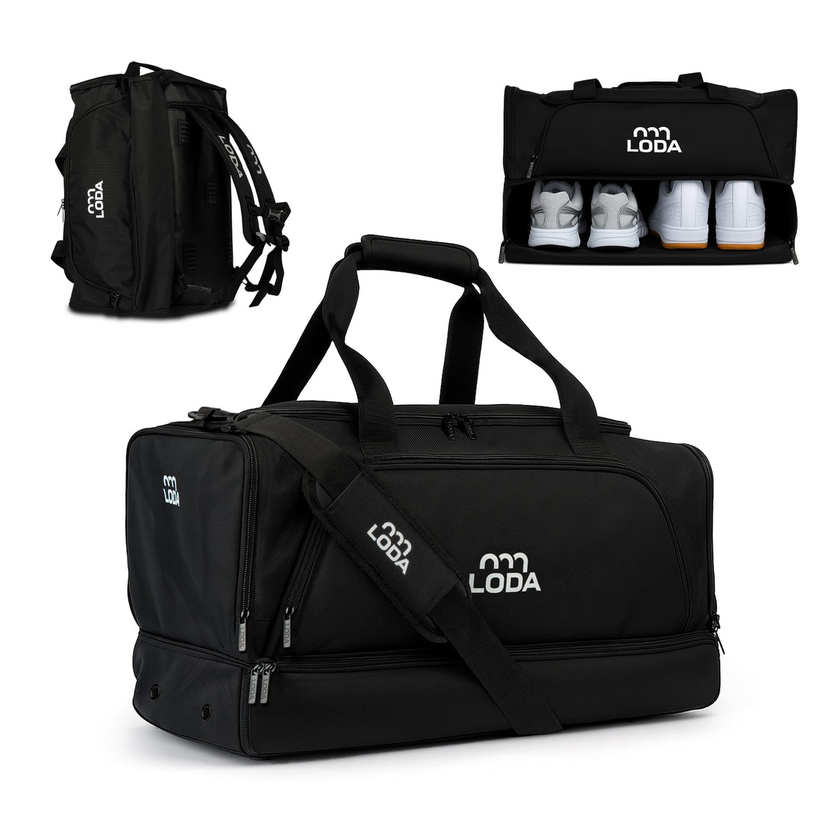 LODA compact Multifunktions-Sporttasche Rucksack 48 Liter. Als Rucksack nutzbar transportiert sie Sportausrüstung und Reisegepäck.