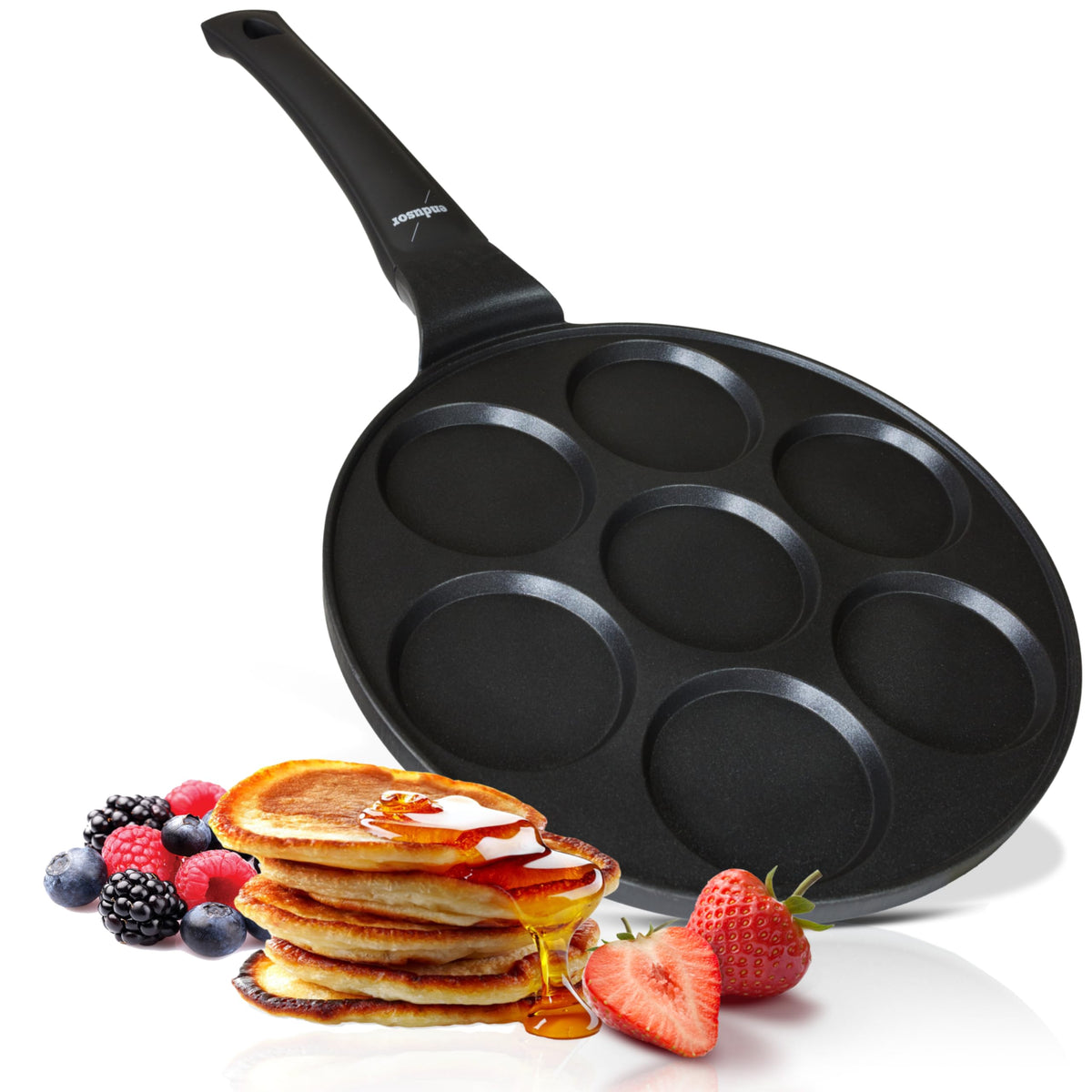 endusor Pancakepfanne Ø 26 cm mit 4 Formen für alle Herdarten, antihaftbeschichtet
