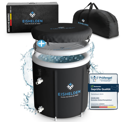 Eishelden Premium Eisbad XL Komplettset Eistonne - 80 cm Ø. Runde, große Tonne zur Kryotherapie und Muskelregeneration.