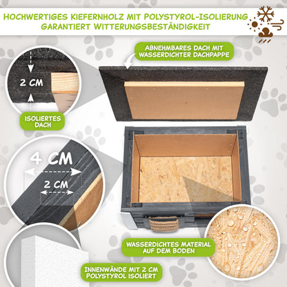 Outentin Katzenhaus Outdoor isoliert – grau 61x39x36cm