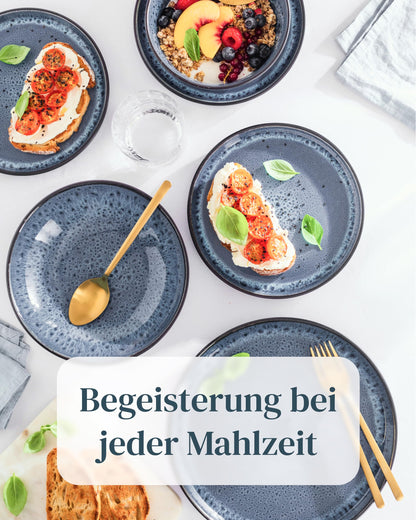Pure Living Ibiza Steingut Geschirrset 12 Pers. 48tlg. - Rauchblau