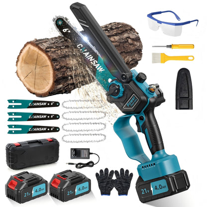 VIWKO Mini Kettensäge FT5 mit 2 Akkus, 6 Zoll, bürstenlos, kompakte Einhand-Säge für Ast- und Holzschnitt