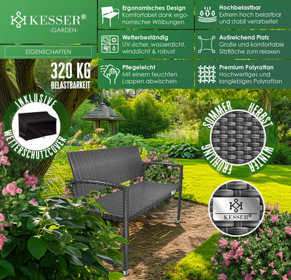 KESSER Gartenbank Polyrattan 2-Sitzer wetterfest - Anthrazit