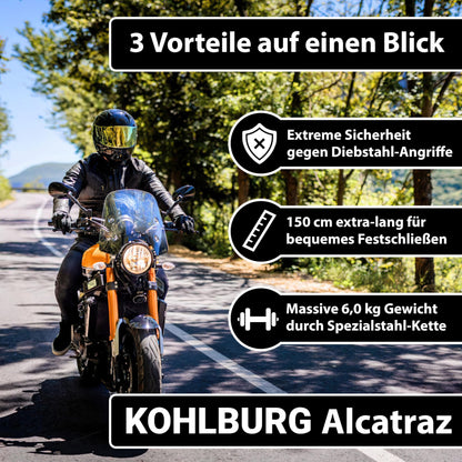 KOHLBURG Alcatraz Motorrad Sicherheits Kettenschloss - 150cm VdS