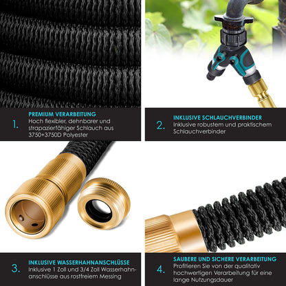KESSER Flexibler Gartenschlauch 30 m mit 8 Modi Sprühpistole, schwarz