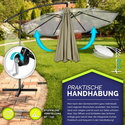 tillvex Ampelschirm Aluminium Ø 350 cm mit Kurbel, Abdeckung, braun