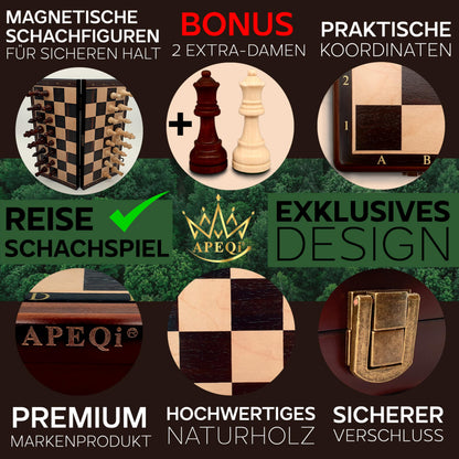 APEQi® Premium Schachspiel Holz magnetisch - 38x38cm
