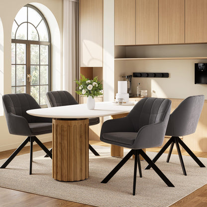 Goeurvant Esszimmerstühle 6er Set, drehbar, Samt Grau, Metallbeine