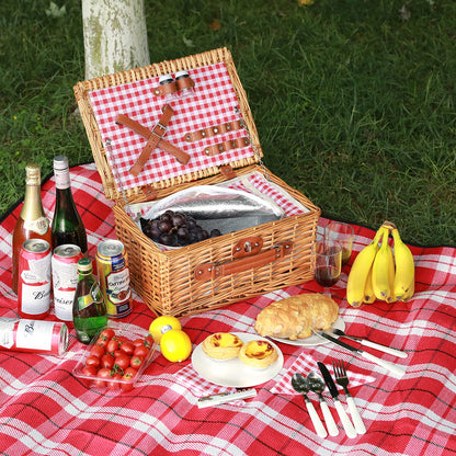ZORMY Picknickkorb für 2 Personen mit Besteck, Rotes Karo