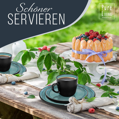Pure Living Ibiza Steingut Geschirrset – Petrol 24-tlg.