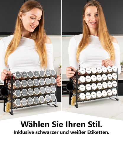 Deco haus Gewürzregal stehend & hängend mit 28 Gläsern, schwarz
