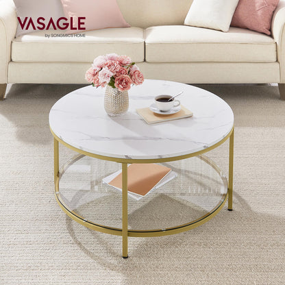 VASAGLE LCT071W59 Couchtisch – Glasplatte, Marmorweiss/Gold