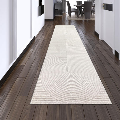 Teppich-Traum Designer Läufer 3D Bogen Muster Creme - 80x300cm. Cremefarbener Läufer mit 3D Bogen Muster. Schützt Böden und dekoriert Flure.
