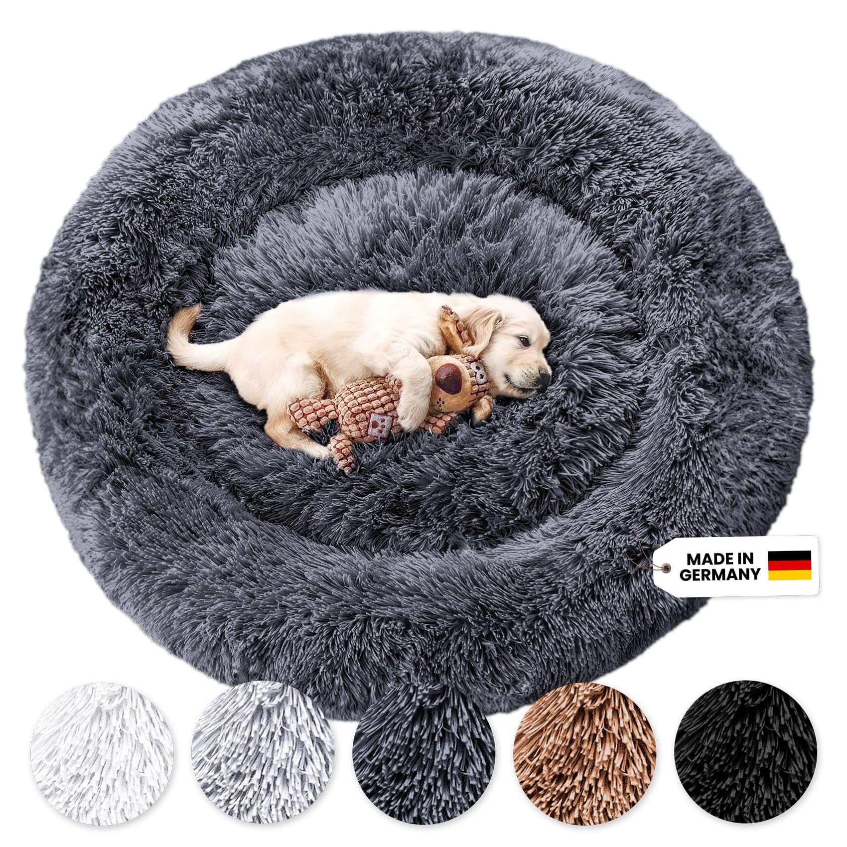 Wahre Tierliebe Hundebett Fluffy Wolke - Das Original. Rundes, flauschiges Hundebett für Hunde zum Schlafen.