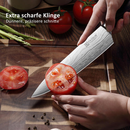 PAUDIN Küchen Messerset 3-tlg - Carbon Edelstahl Pakkaholz